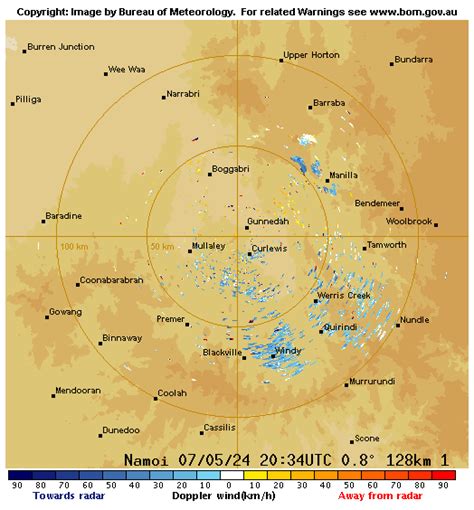 128 km Namoi (Blackjack Mountain) Doppler wind.